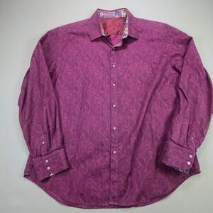 Robert Graham Button Down Paisley Jacquard Classic Fit Purple Mens XL